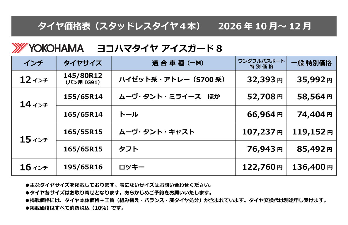 タイヤ価格表